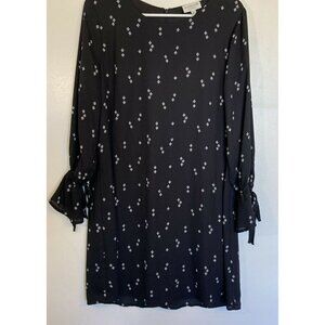 Studio by Bobeau Black Print Long Tie Wrist Sleeve Chemise Dress